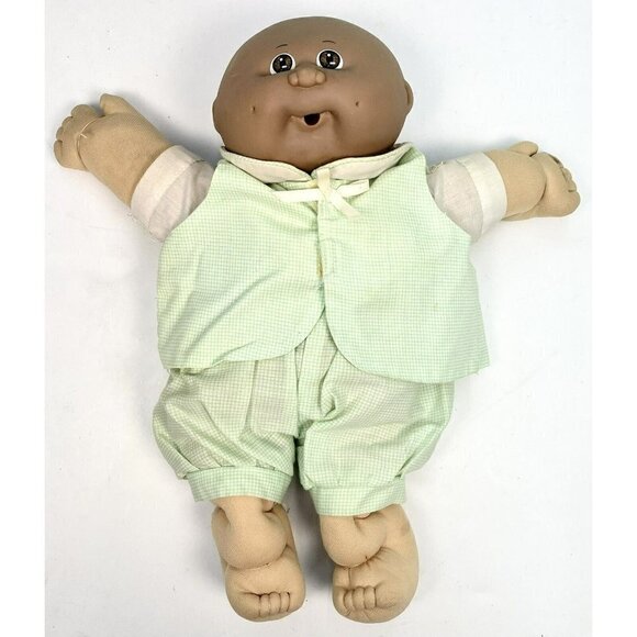 VTG 1985 CABBAGE PATCH KIDS Preemie DOLL Bald w/ Clothes Suit *Staining READ* - Picture 2 of 11